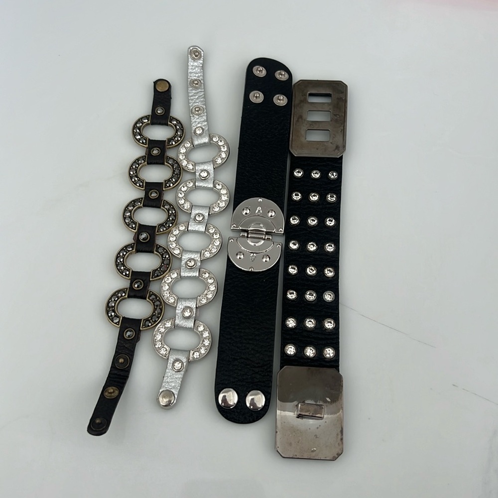 Bundle of 4 leather and crystal bracelets